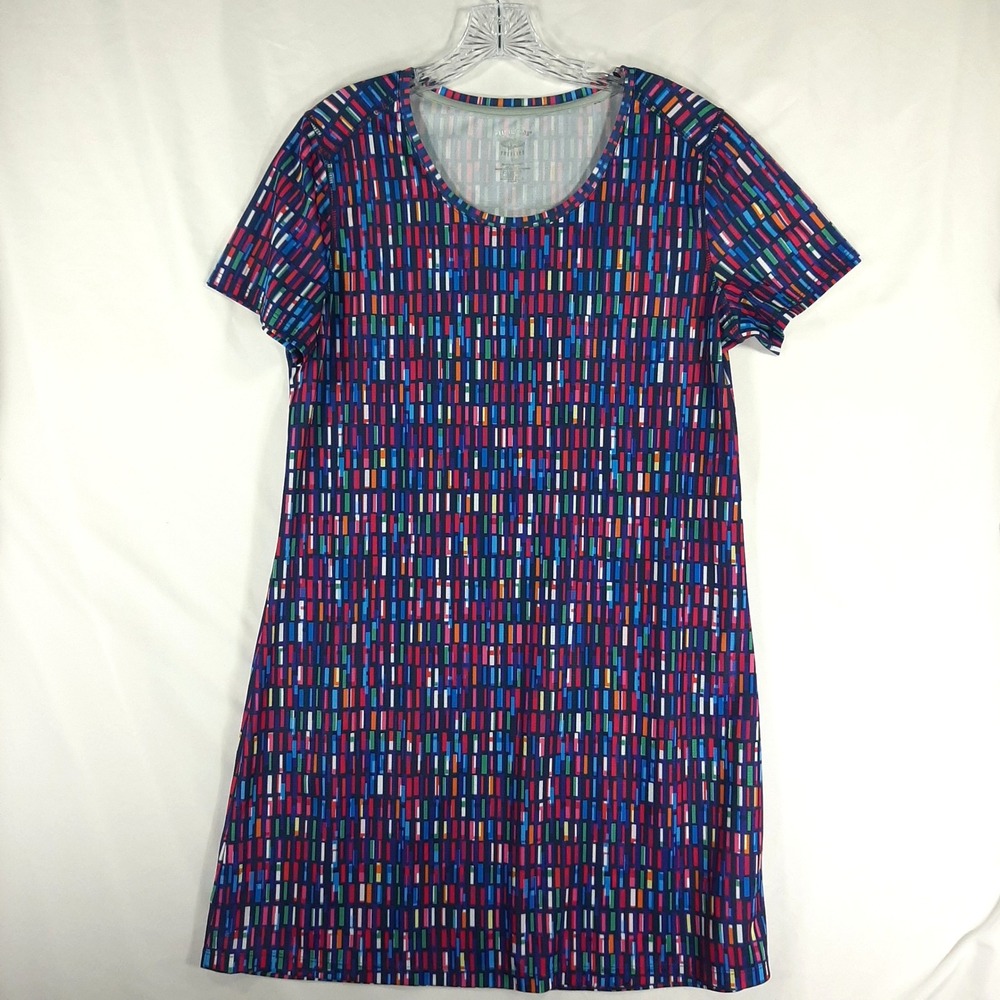 Reel‎ Legends Womens Navy Blue Multi Color Geometric Print T-Shirt Dress L 12-14